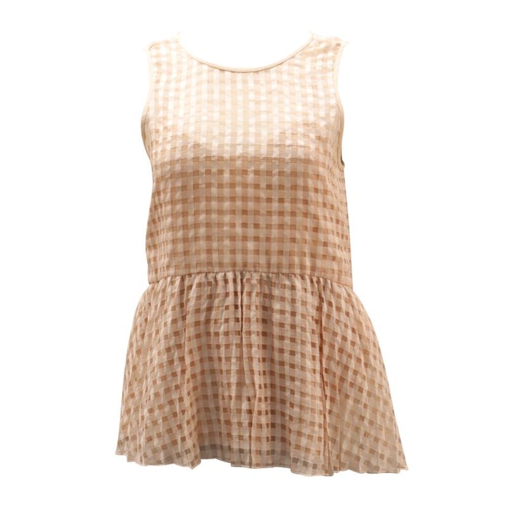 Tibi Checkered Peplum Top in Peach Rayon